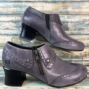 BORN Womens Wingtip Booties Size 7.5M Gray Leather Block Heel Zip Formal Dress